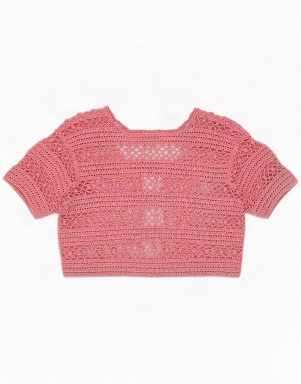 Vintage damskie szydełkowe bolerko top UK 10 Small Pink