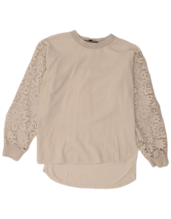 Damski top oversize French Connection z długim rękawem, UK 8, mały, biały w kwiaty