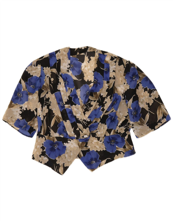 Vintage damska marynarka z krótkim rękawem UK 14, duża niebieska w kwiaty