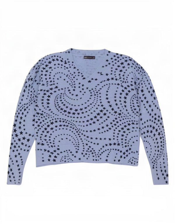 Marks & Spencer Damski sweter z abstrakcyjnym wzorem i dekoltem w kształcie litery V, UK 20 2XL Blu