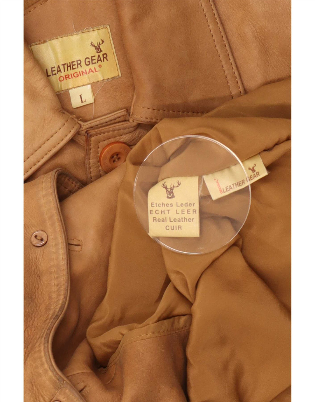 Vintage męska kurtka skórzana UK 40 duża beżowa