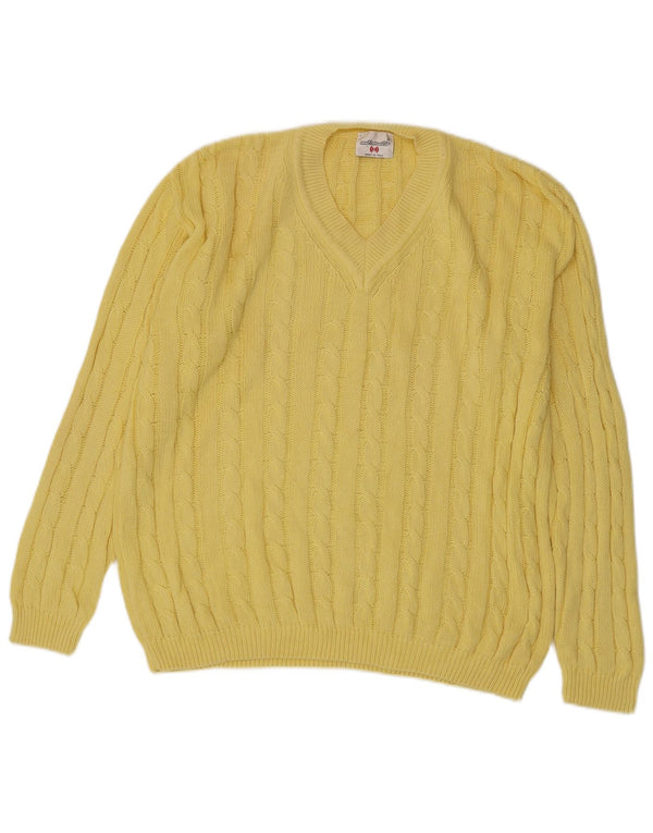 MARRONETTO Mens V-Neck Jumper Sweater Medium Yellow Cotton