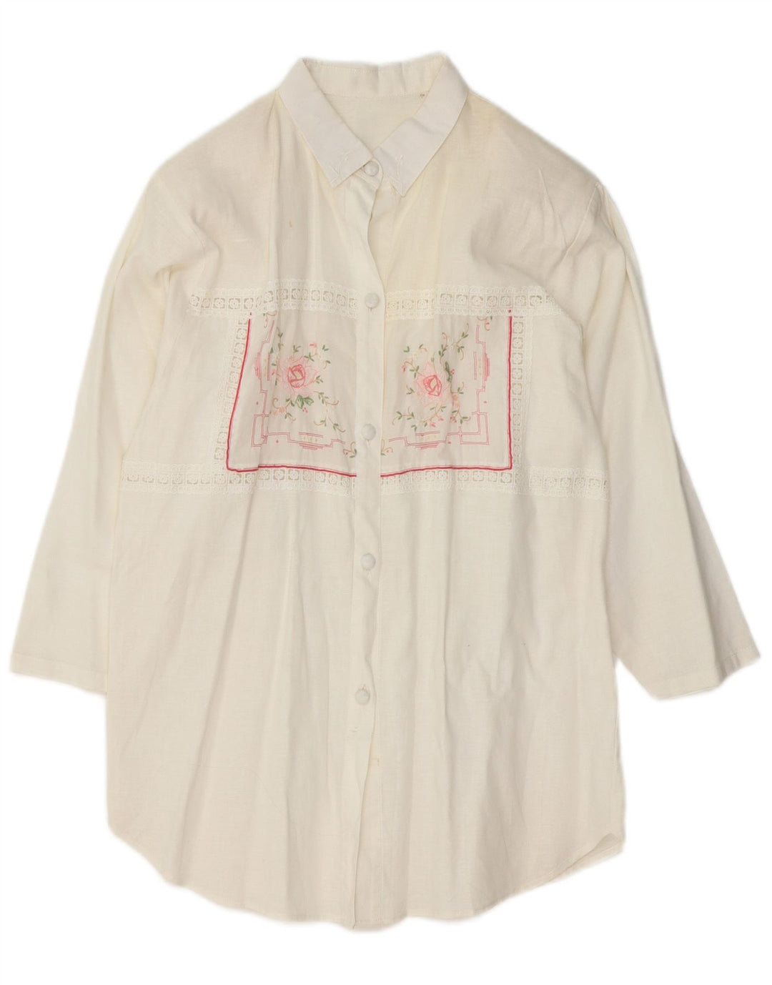 Damska bluzka koszulowa z rękawem 3/4 VINTAGE UK 14 Średniobiała w kwiaty