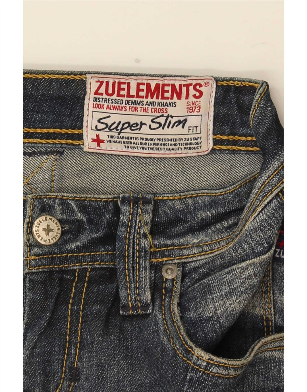 Damskie dżinsy rurki Zu Elements w trudnej sytuacji W26 L31 Niebieska bawełna