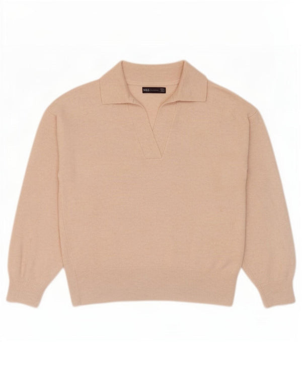 Marks & Spencer Damski sweter polo UK 10, mały, beżowy poliester