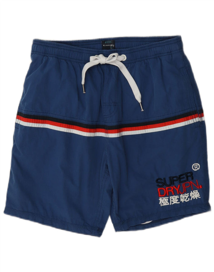 Męskie spodenki kąpielowe Superdry z grafiką, średniej wielkości granatowe, bawełniane z blokami kolorów