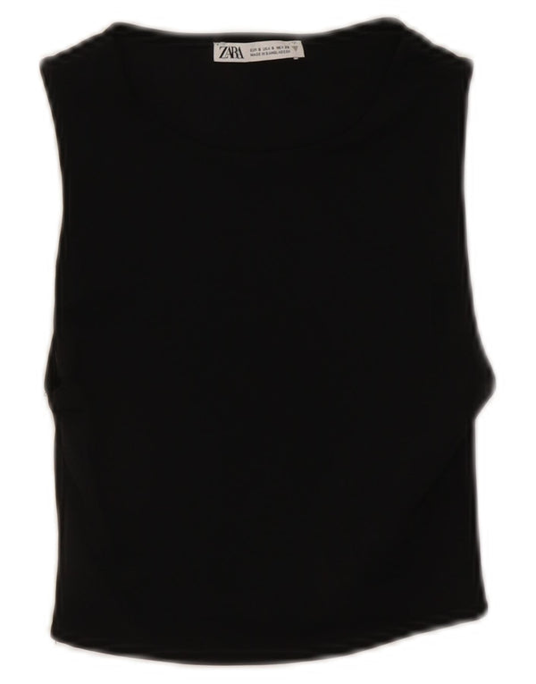 Zara Womens Sleeveless Crop Top UK 8 Small Black Polyamide
