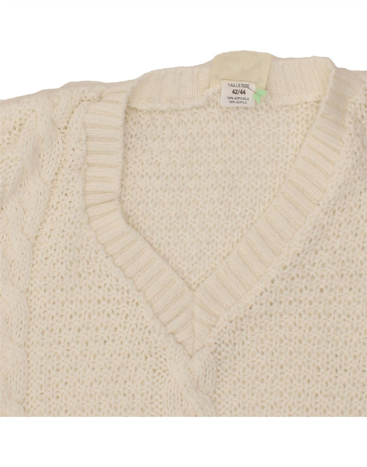 VINTAGE Womens Oversized V-Neck Jumper Sweater IT 42/44 Medium Off White Vintage Vintage and Second-Hand Vintage from Messina Hembry 