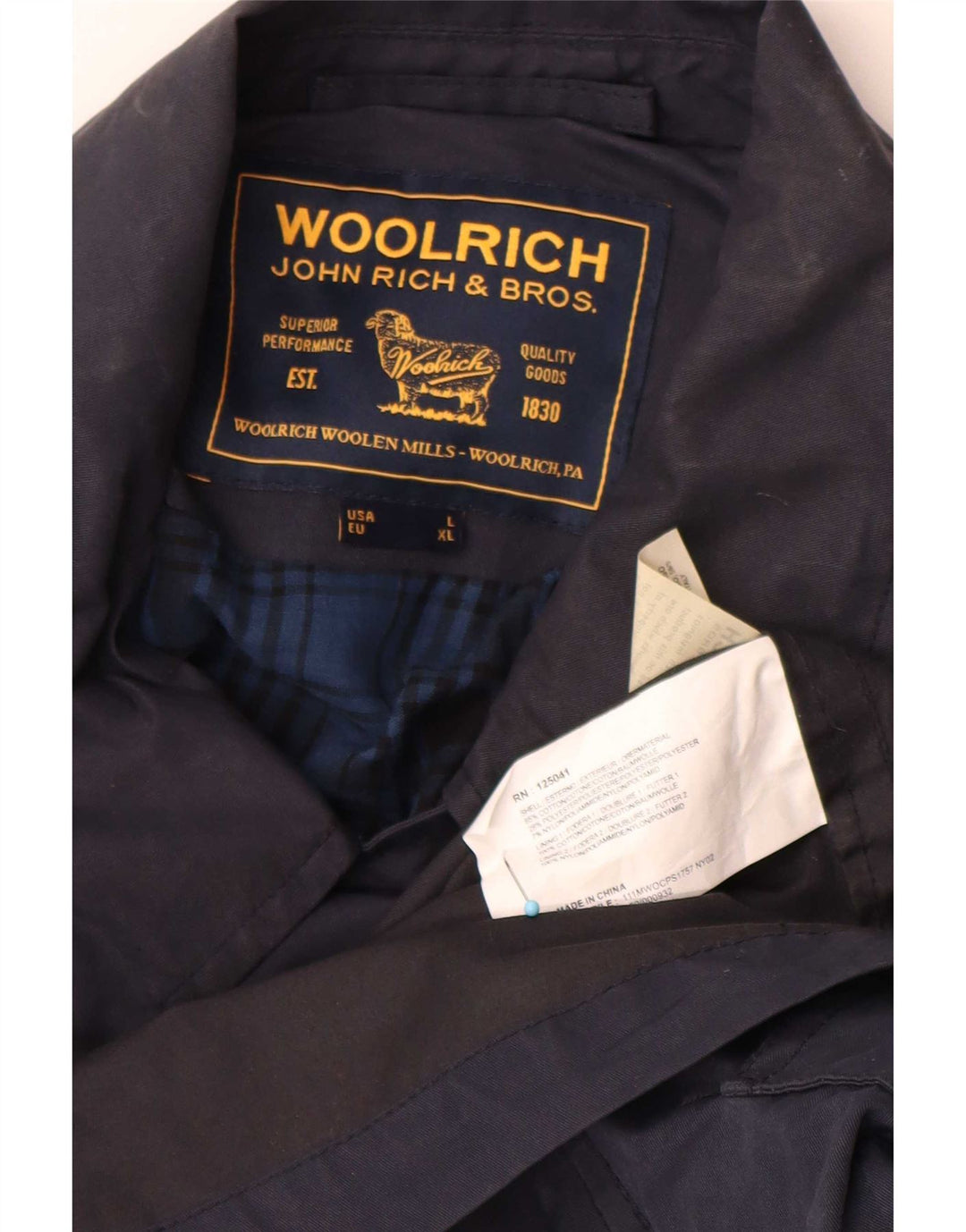 Trencz damski Woolrich UK 18 XL, granatowy, bawełniany