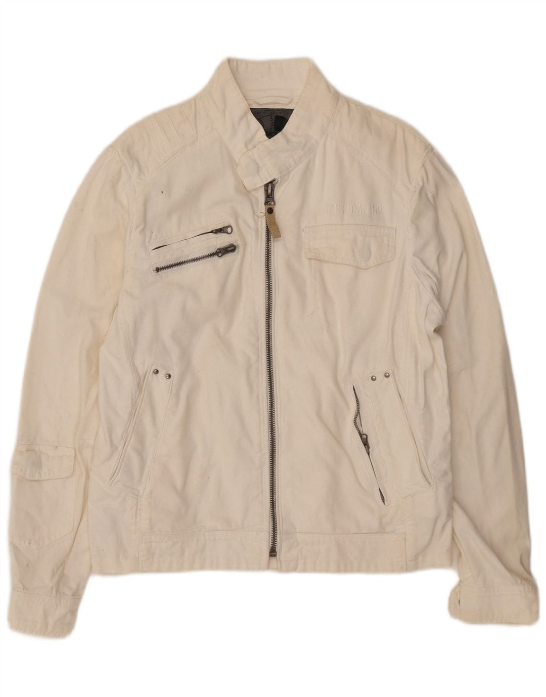 AMERICANINO Mens Bomber Jacket UK 36 Small White Cotton