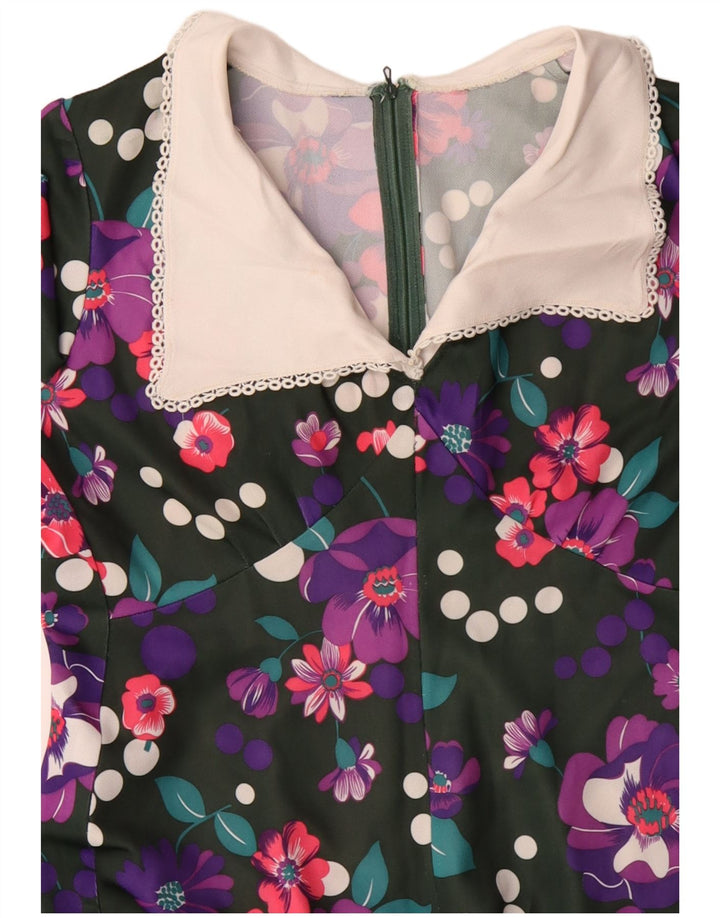 Damska sukienka maxi z długim rękawem VINTAGE UK 14, duża, wielobarwna w kwiaty