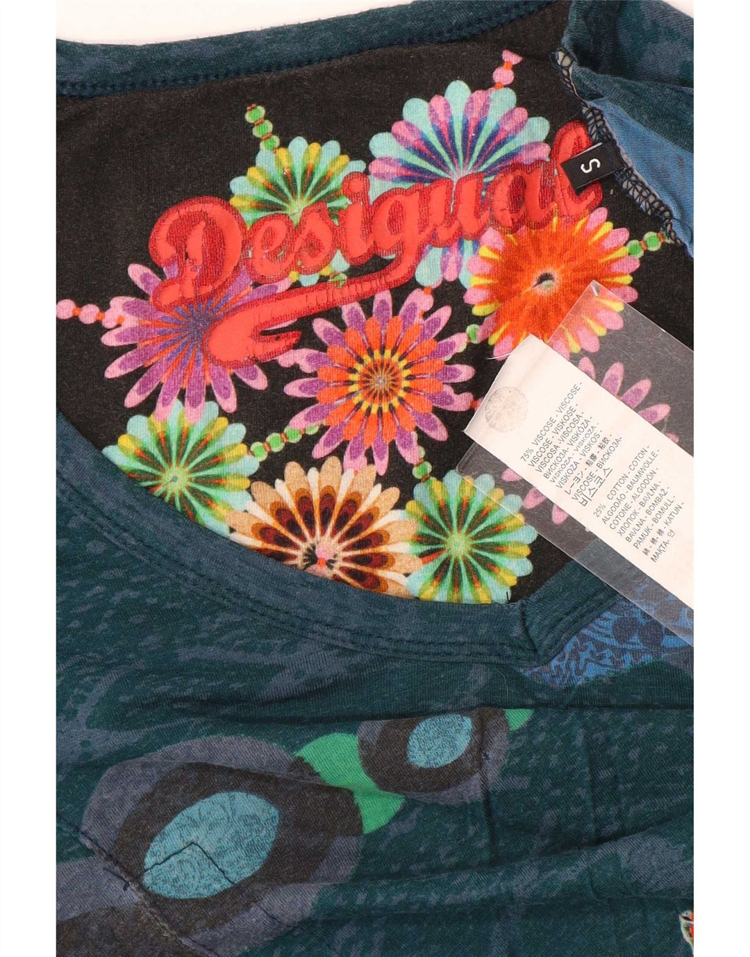 Damska bluzka Desigual Top UK 10 Small, wielobarwna, w kwiaty, wiskoza