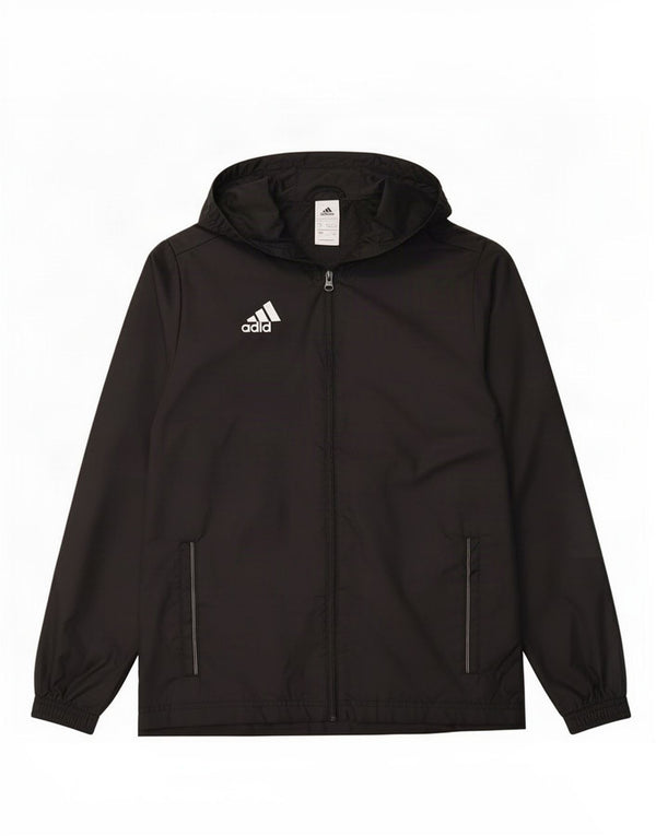 Chłopięca kurtka przeciwdeszczowa Adidas z kapturem, 13-14 lat, czarna, poliestrowa