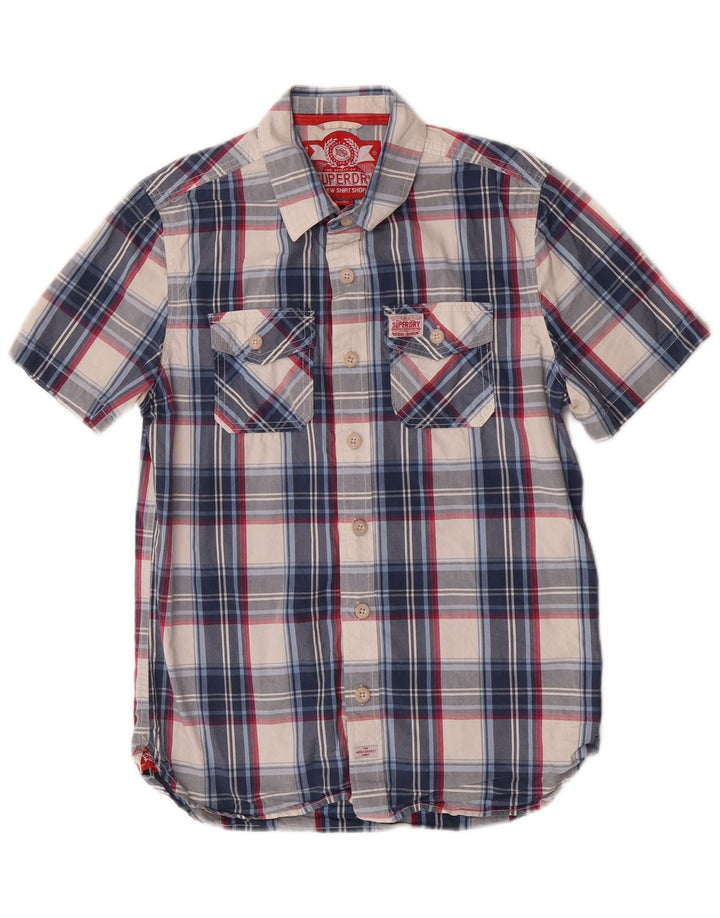 Męska koszula z krótkim rękawem Superdry, duża, niebieska, bawełniana krata