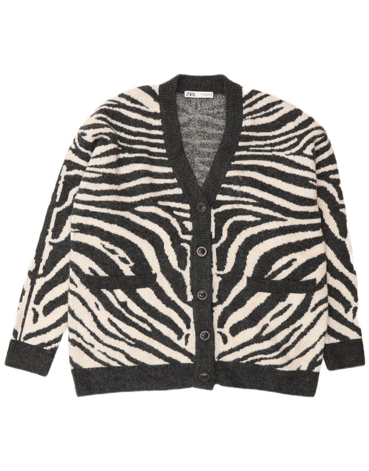 Damski sweter oversize Zara UK 14 Średni szary z nadrukiem zwierzęcym
