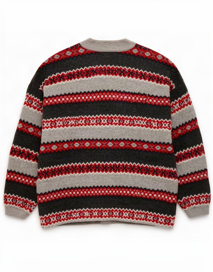 Sweter męski Stefanel, duży, szary, wełna Fair Isle