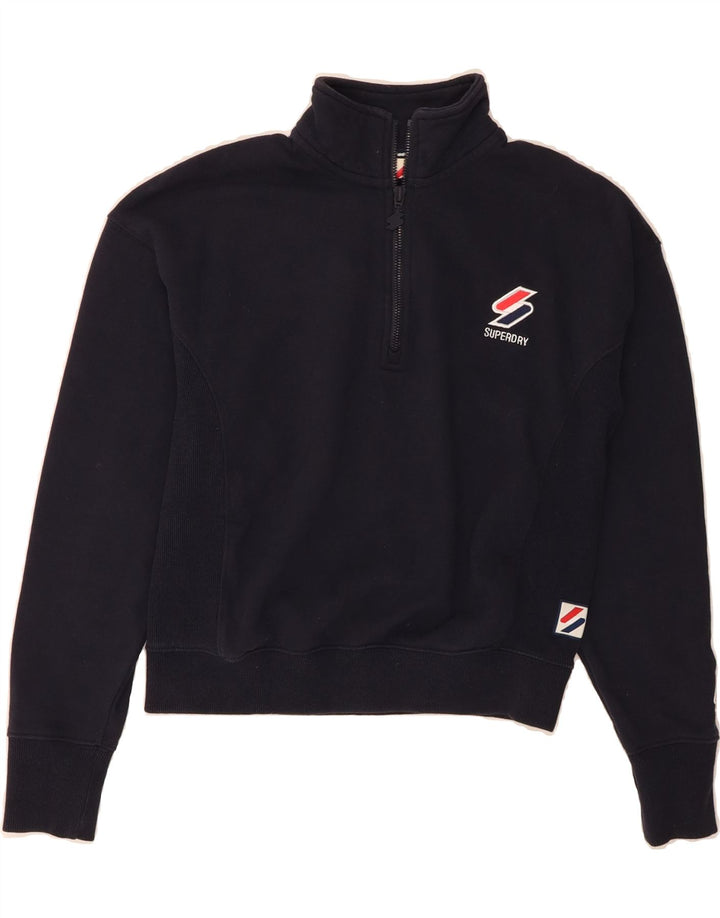 SUPERDRY Womens Oversized Zip Neck Sweatshirt Jumper UK 8 Small  Navy Blue Vintage Superdry and Second-Hand Superdry from Messina Hembry 