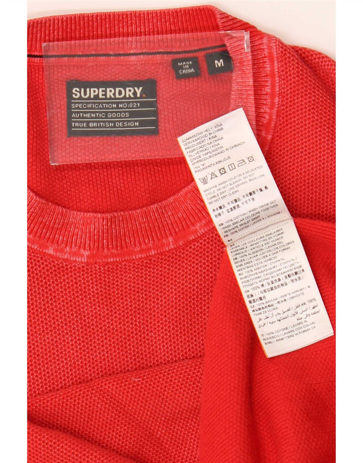 Męski sweter z okrągłym dekoltem Superdry, średnioczerwony, bawełniany