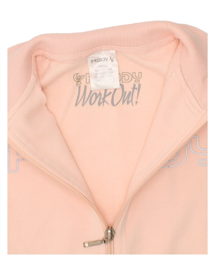 FREDDY Girls Graphic Tracksuit Top Jacket 5-6 Years Pink Polyester Vintage Freddy and Second-Hand Freddy from Messina Hembry 