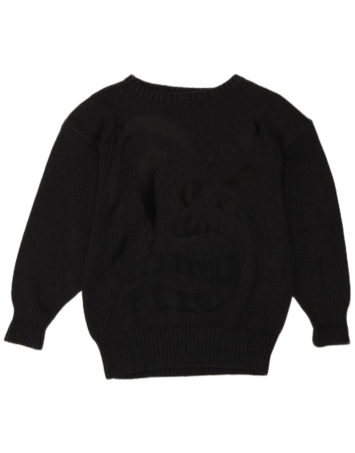 Vintage damski sweter z dekoltem w łódkę UK 14, średni czarny bawełniany