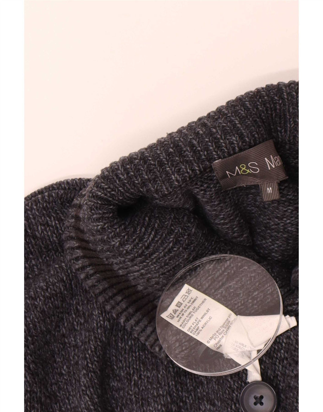 Marks & Spencer Męski sweter zapinany na guziki, średni granatowy nakrapiany