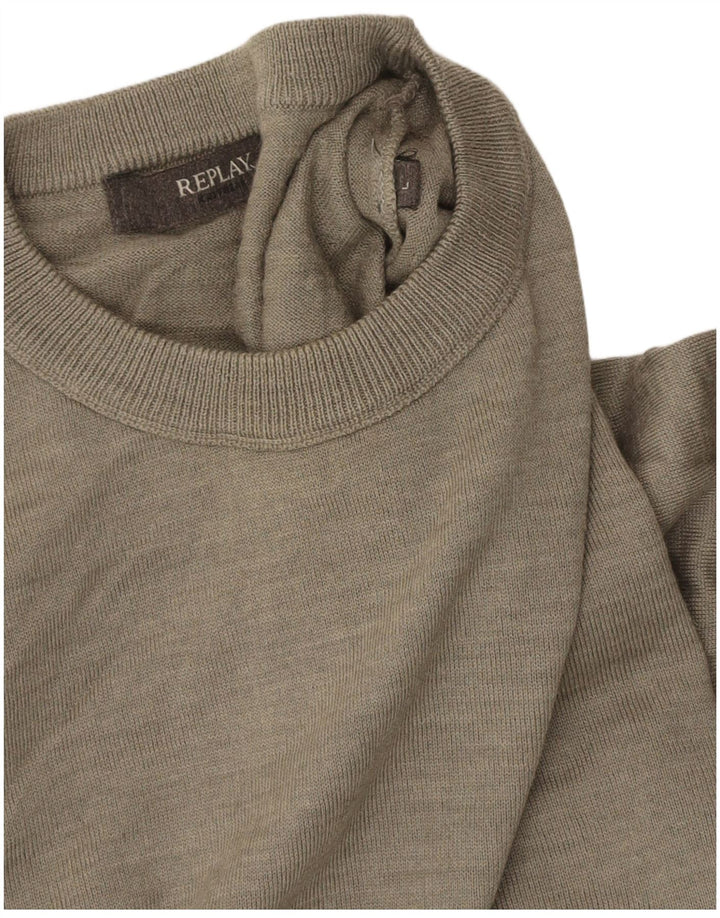 REPLAY Mens Crew Neck Jumper Sweater Large Grey Wool