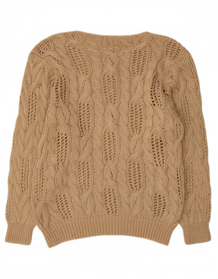 Sweter damski Madeleine z przezroczystym dekoltem w łódkę, EU 40/42, średni beż