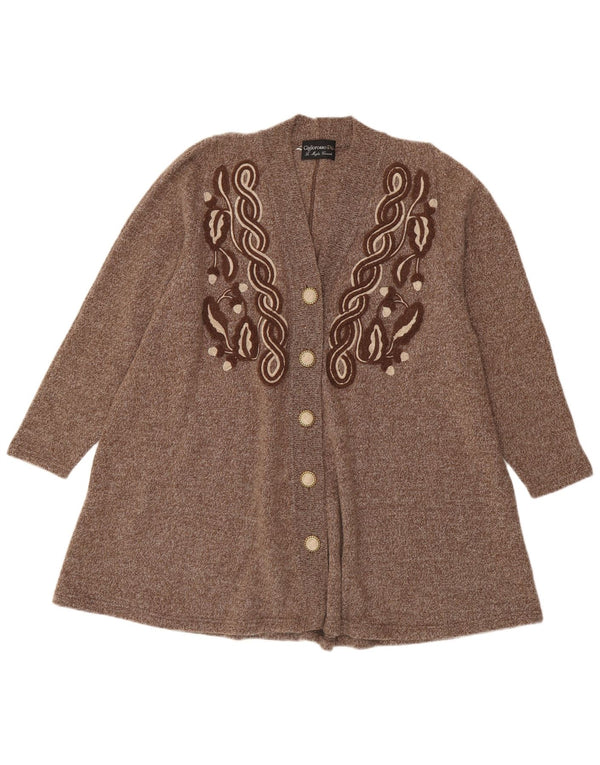 Vintage damski sweter oversize o przedłużonym fasonie, UK 14, średnia brązowa wełna