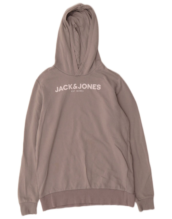 Chłopięcy sweter z kapturem Jack & Jones z grafiką, 15-16 lat, szara bawełna