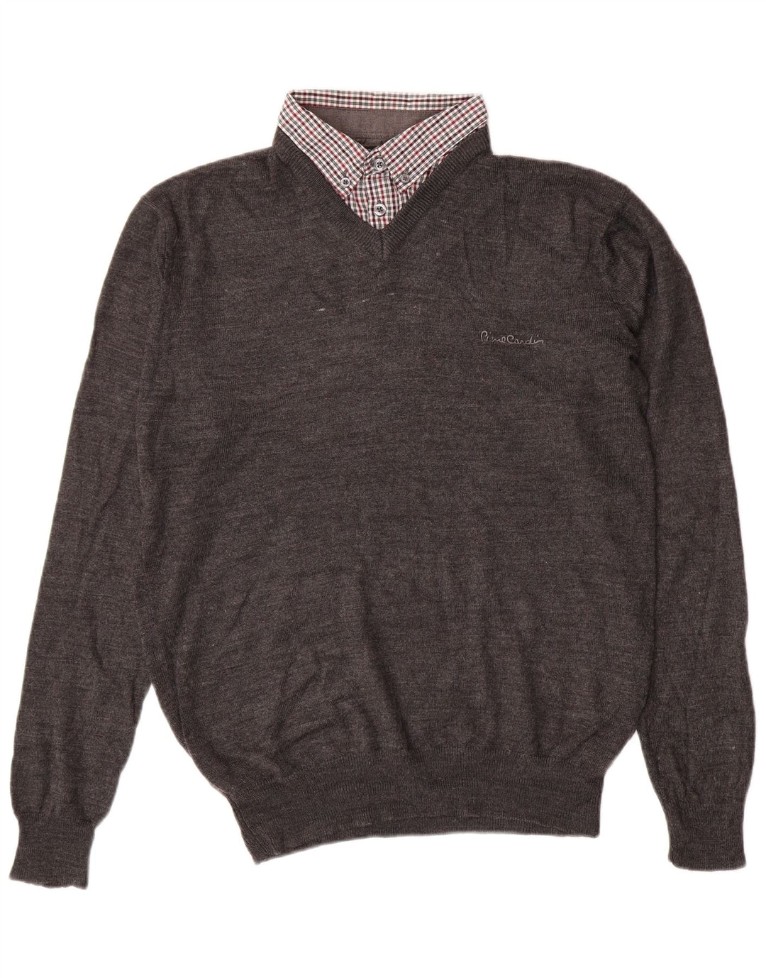 PIERRE CARDIN Męski sweter z dekoltem w kształcie litery V, średnioszary, akrylowy, klasyczny