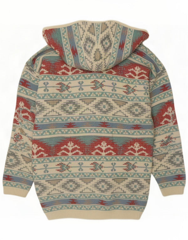 Vintage damski sweter rozpinany z kapturem UK 18 XL wielokolorowy geometryczny