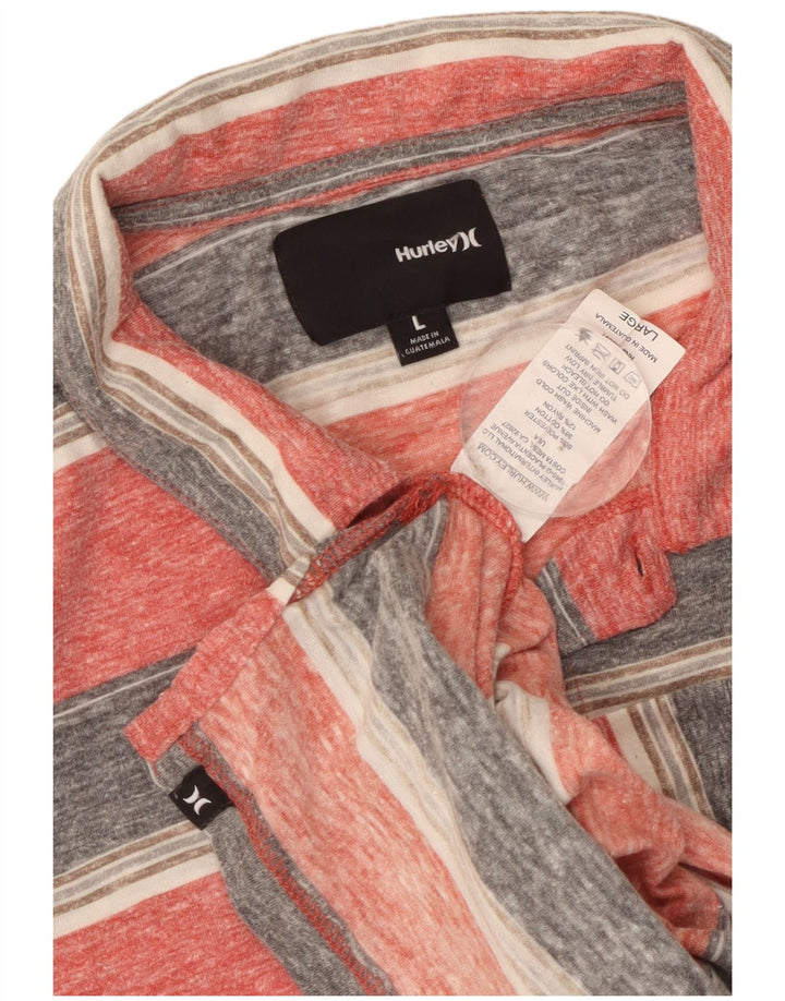 Męska koszulka polo Hurley, duża, różowa, poliestrowa w paski