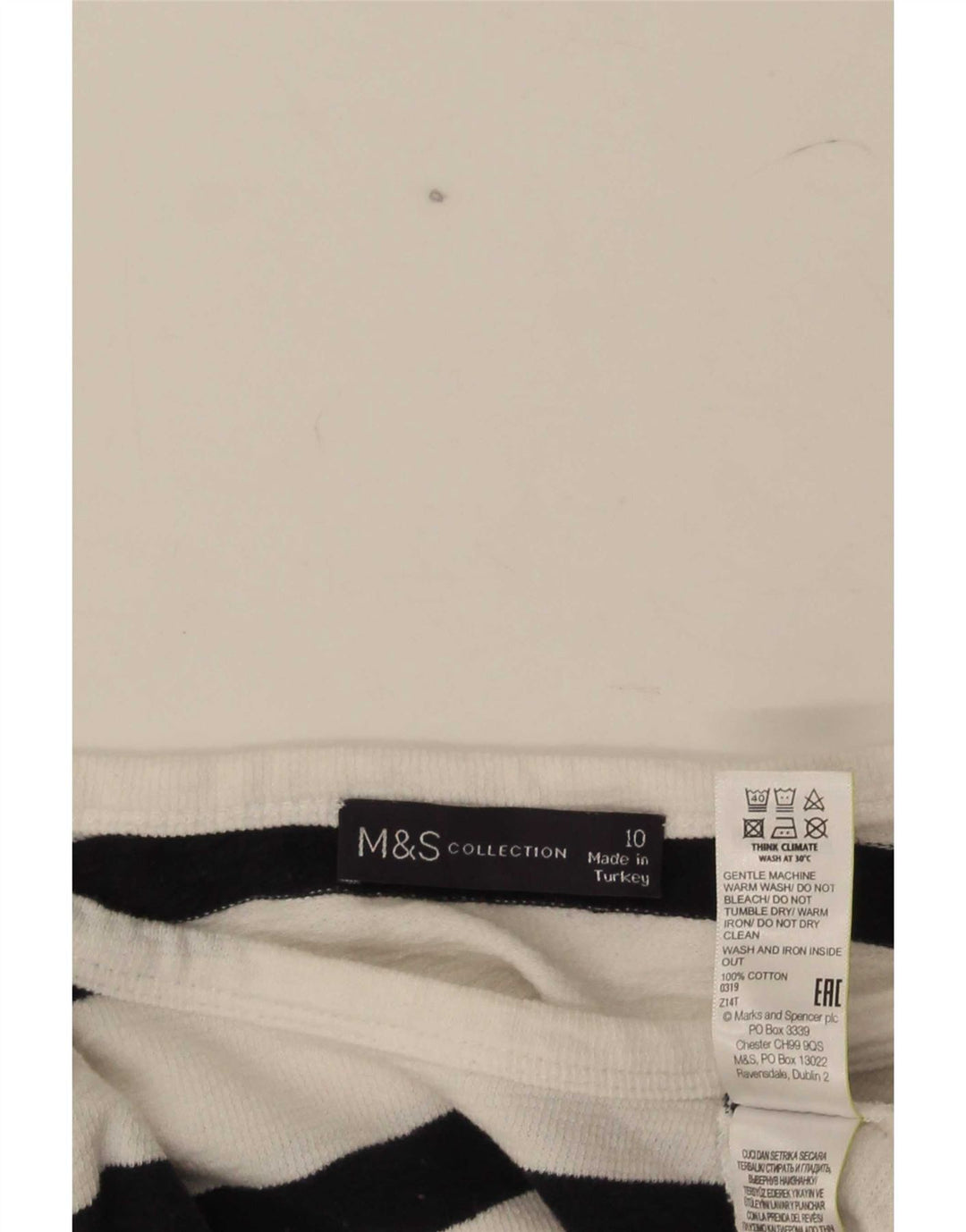 Marks & Spencer Damski top z długim rękawem, UK 10, mały, bawełniany w białe paski