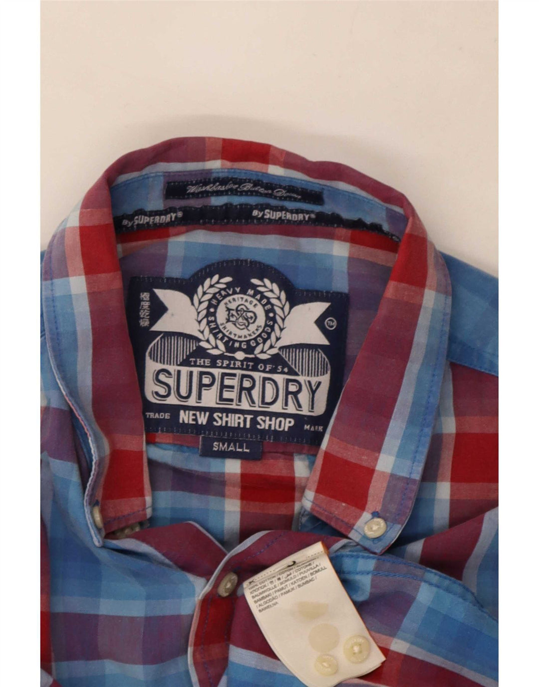Koszula męska Superdry, mała, niebieska, bawełniana kratka