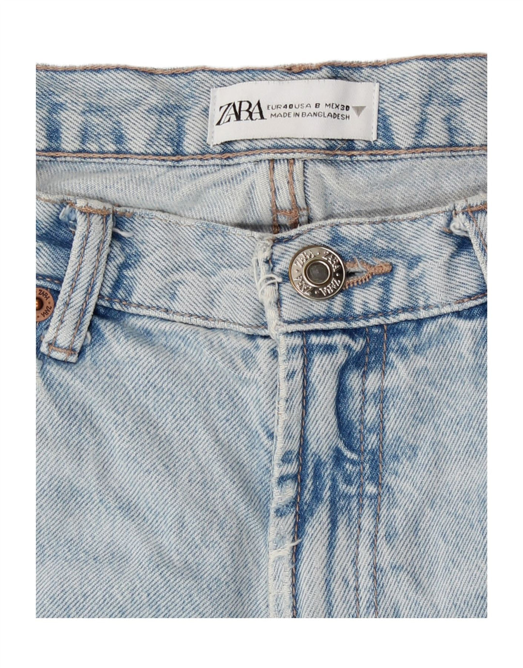 Zara Damskie Jeansy z Wysokim Stanem i Przetarciami EU 40 Średnie W30 L31 Niebieskie