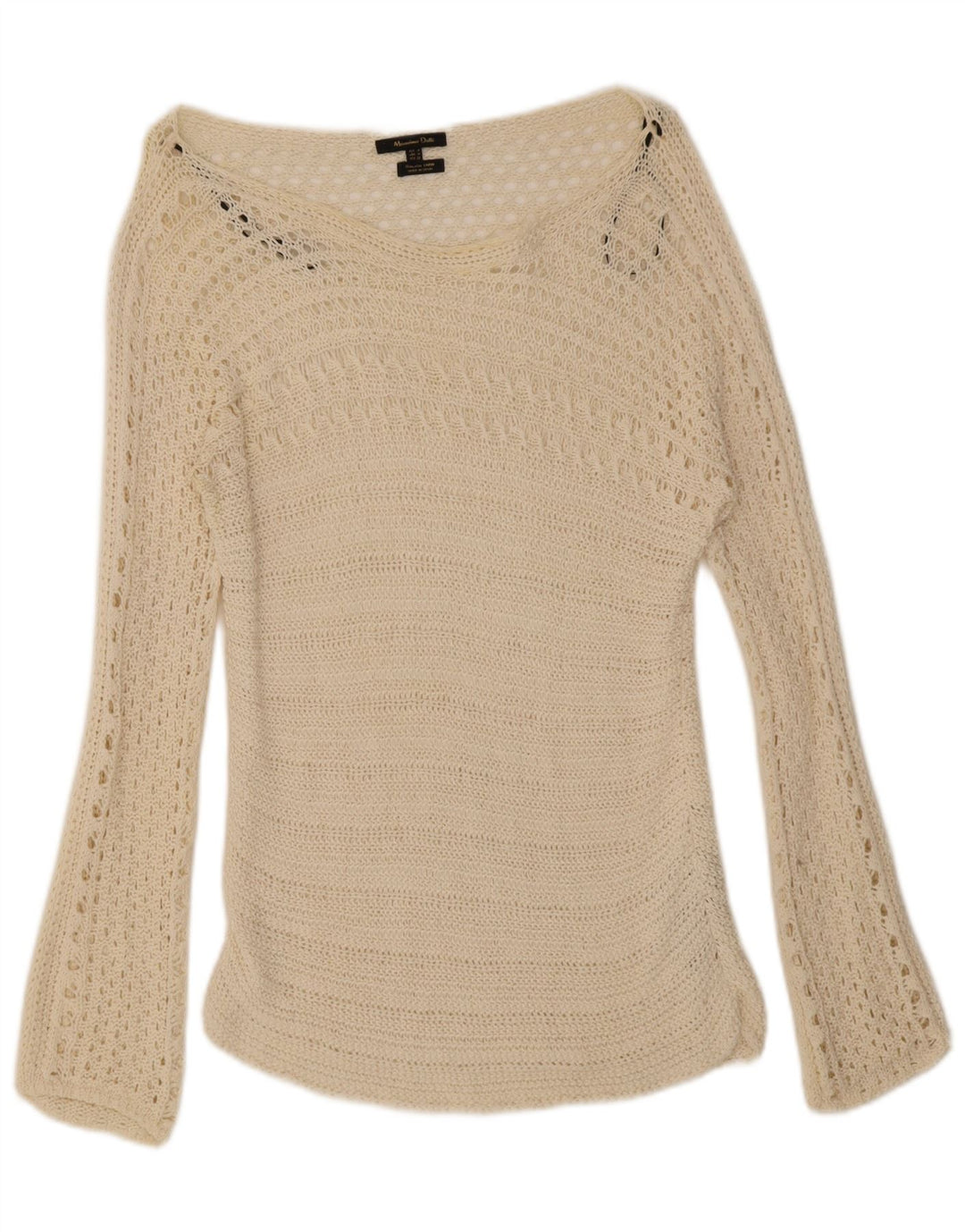 Damski top szydełkowy Massimo Dutti z długim rękawem, UK 12, średni, złamanej bieli, bawełniany