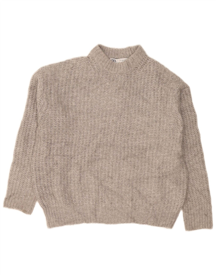 Damski sweter oversize z golfem Zara UK 10, mały, szary poliester