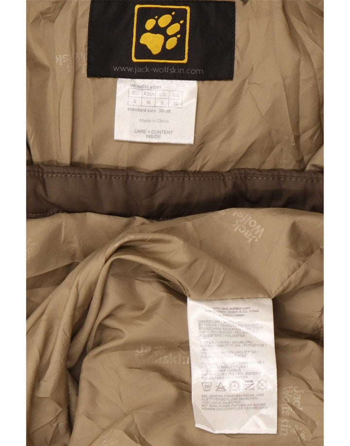 Damski ocieplany płaszcz z kapturem Jack Wolfskin UK 10, mały, khaki, poliester