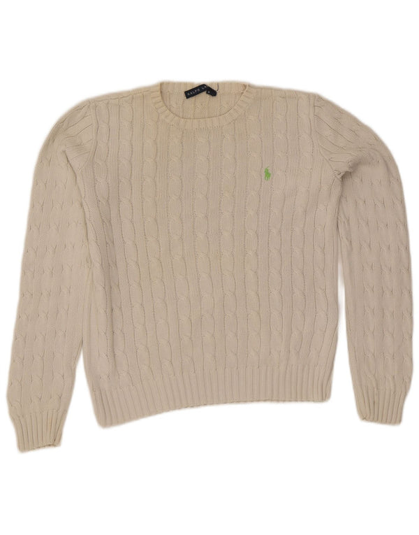 Damski sweter z okrągłym dekoltem Ralph Lauren UK 12 Średniej białej bawełny
