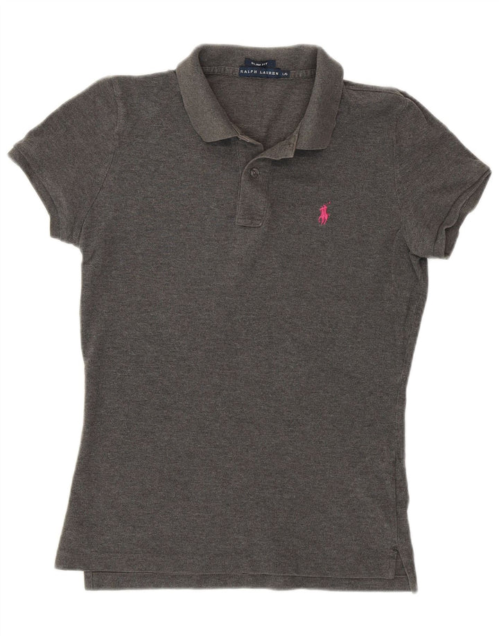 RALPH LAUREN Womens Slim Fit Polo Shirt UK 14 Large Grey Cotton Vintage Ralph Lauren and Second-Hand Ralph Lauren from Messina Hembry 