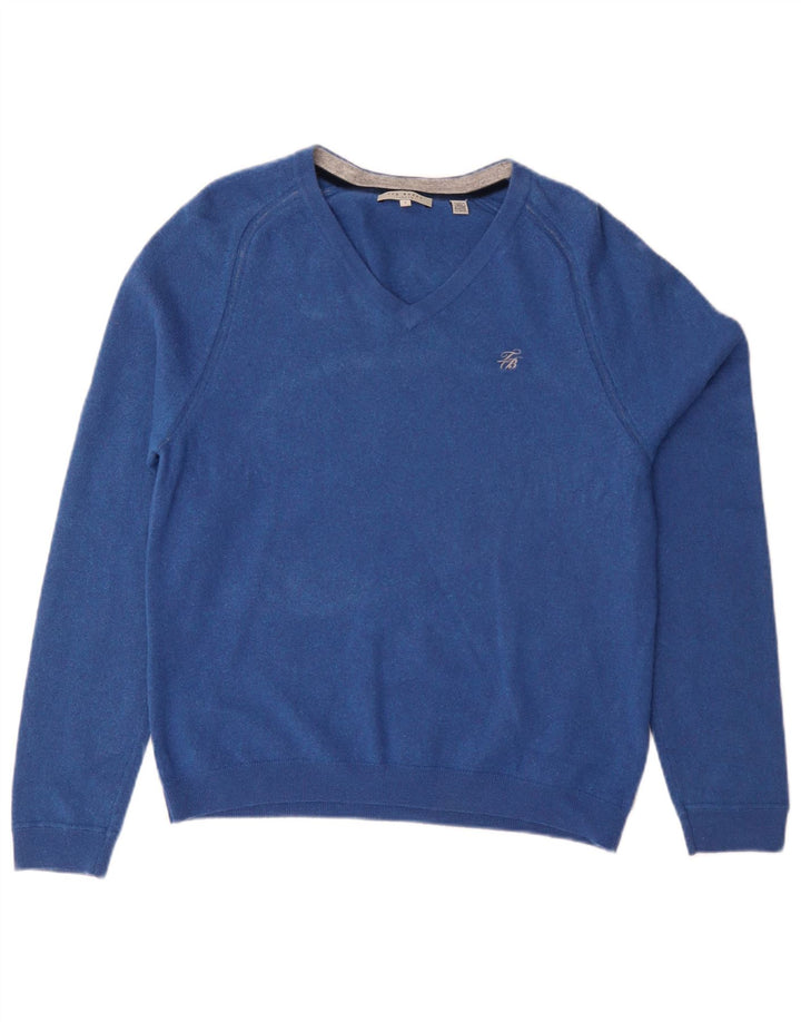 Damski sweter Ted Baker z dekoltem w kształcie litery V, rozmiar 5 XL, niebieska wełna