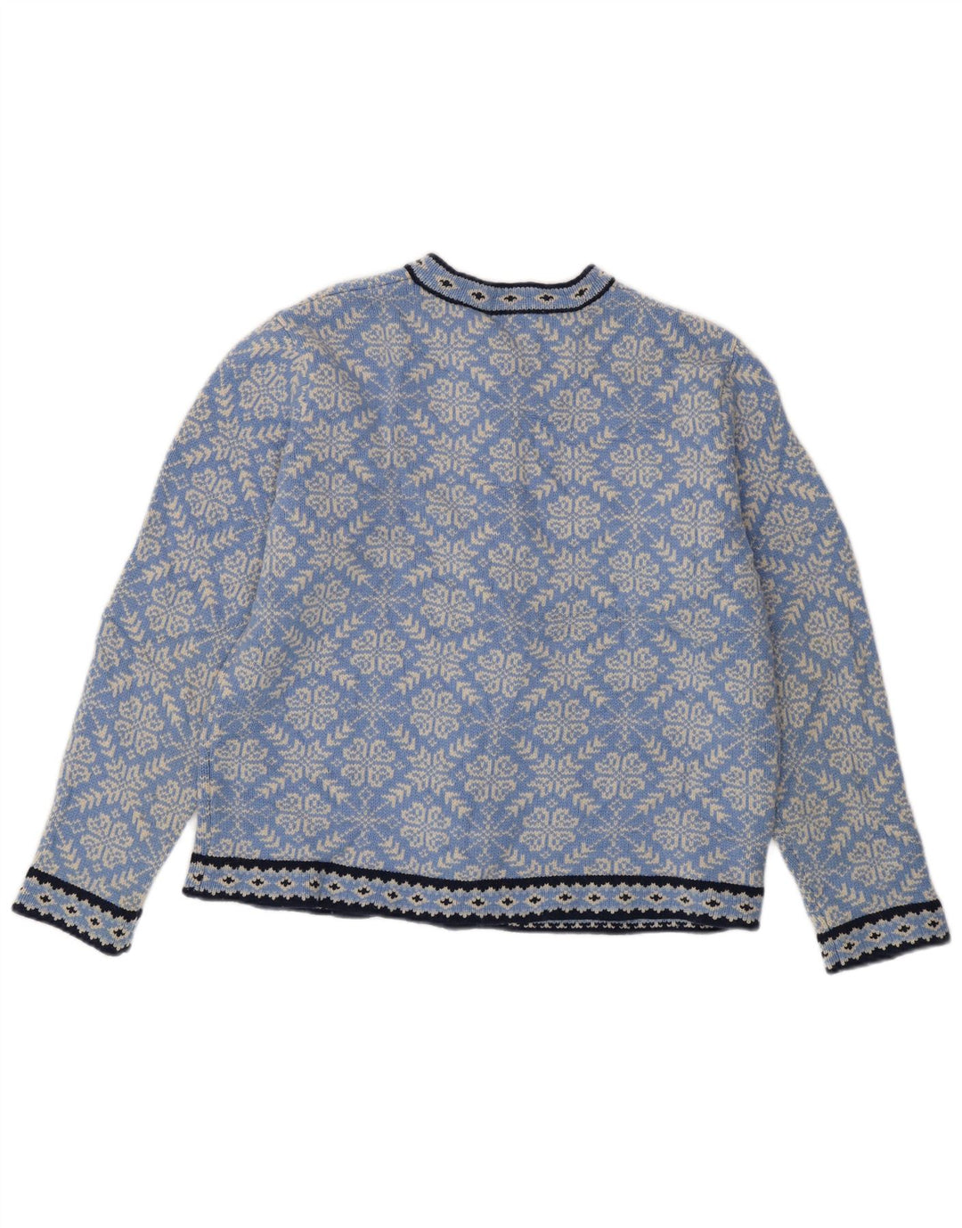 Sweter damski L.L.BEAN UK 16, duży, niebieski, wełna Merino Fair Isle