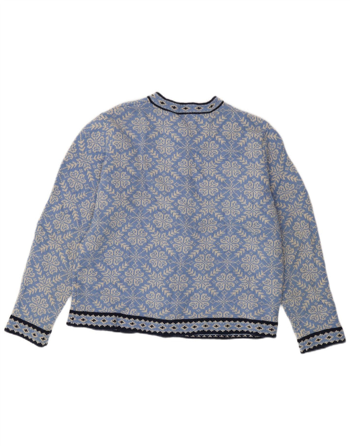 Sweter damski L.L.BEAN UK 16, duży, niebieski, wełna Merino Fair Isle
