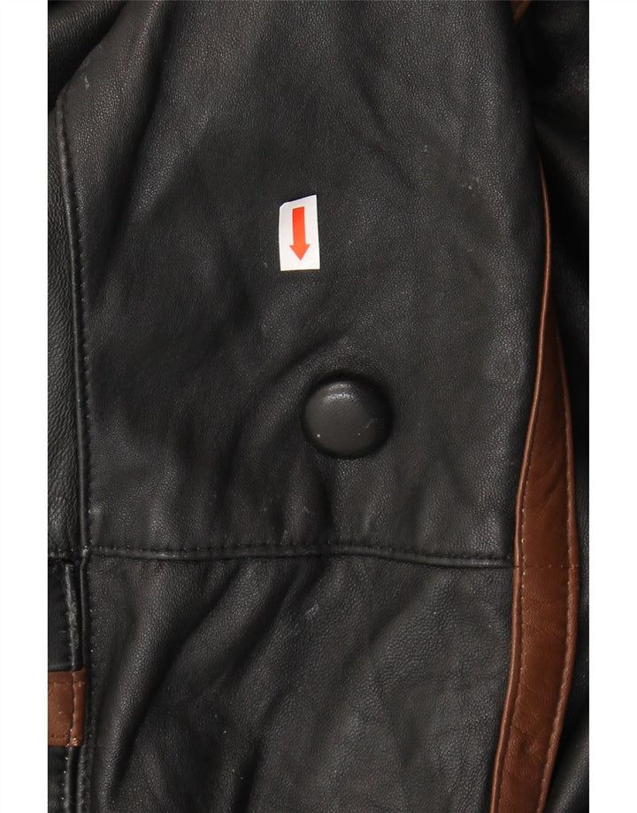 Męski płaszcz skórzany VINTAGE UK 40, duży czarny blok kolorów