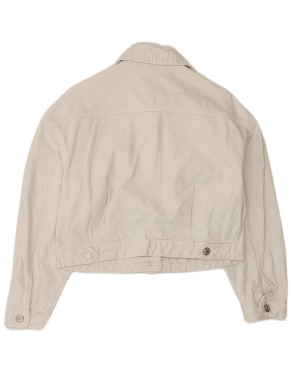 Damska krótka kurtka jeansowa Zara Oversize UK 6 XS, biała bawełna