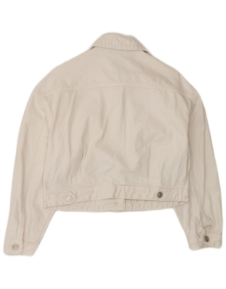 Damska krótka kurtka jeansowa Zara Oversize UK 6 XS, biała bawełna