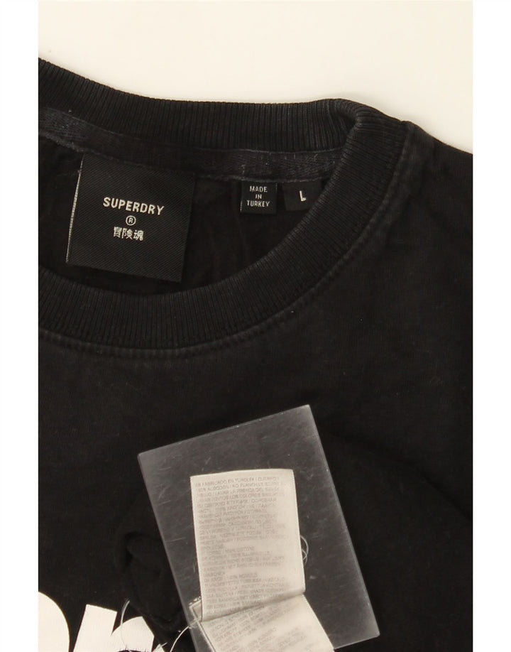 Damska koszulka z grafiką SUPERDRY Top UK 16, duża, czarna, bawełniana