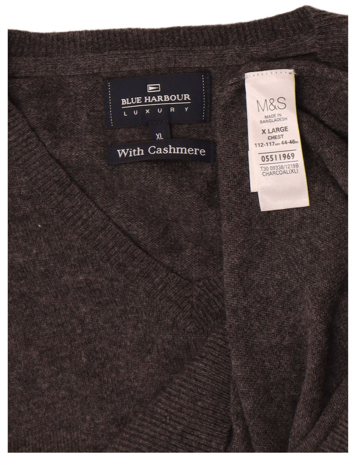 Męski sweter Marks & Spencer Blue Harbor z dekoltem w kształcie litery V, XL, szary, wełniany