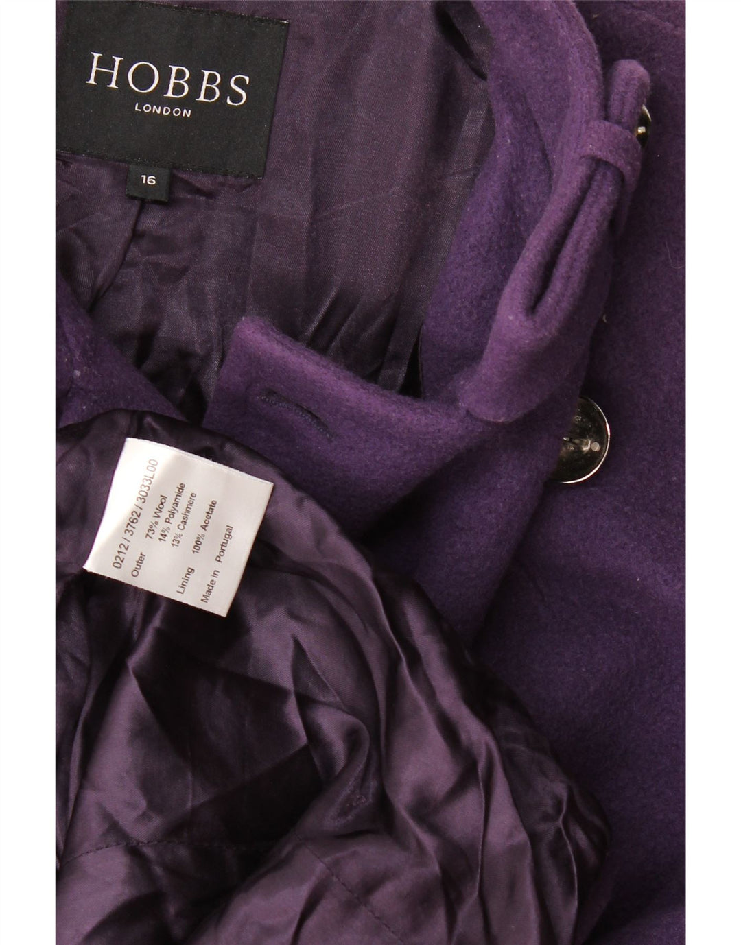Dwurzędowy płaszcz damski Hobbs UK 16, duży, fioletowy, wełniany