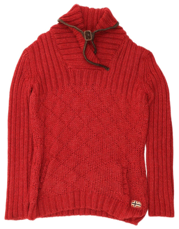 Sweter damski Napapijri z szalowym dekoltem UK 18 XL, czerwony akryl